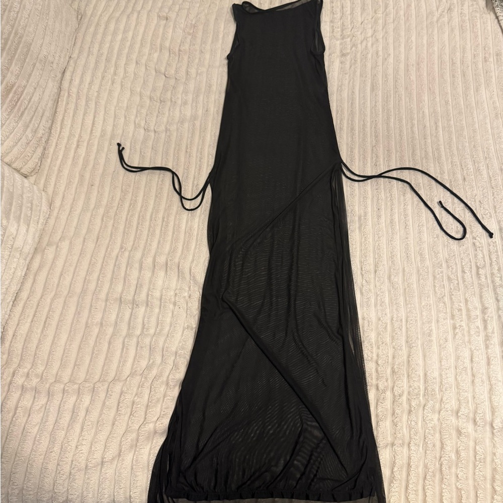 Black Sleeveless Mesh Swim Coverup Dress